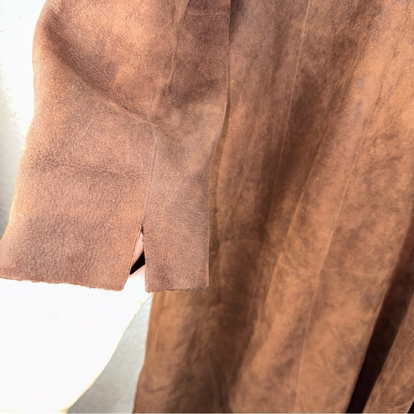Artico Jacket Womens 8 Brown Original Shearling Leather Suede Long Trench Coat - Picture 10 of 13